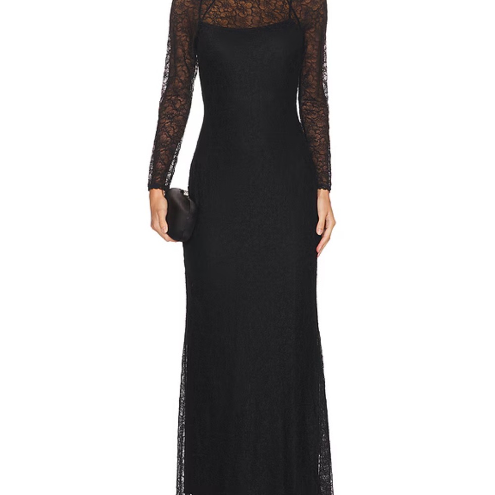 Stacy Longsleeve Gown in Black
SIMKHAI Elegant Black Lace Evening Dress